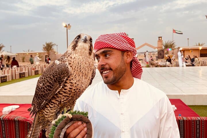 Dubai Sunrise or Sunset Desert Safari Camel Ride Falcon sandboard