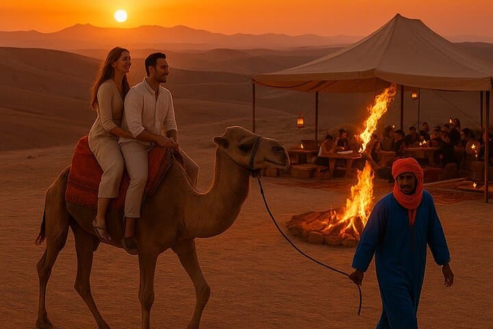 Marrakech: Agafay Desert Sunset Camel Ride, Dinner & Fire Show