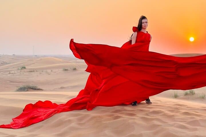 Dubai Desert Safari & Flying Dress Photoshoot in Desert