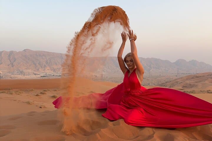 Dubai Desert Safari & Flying Dress Photoshoot in Desert