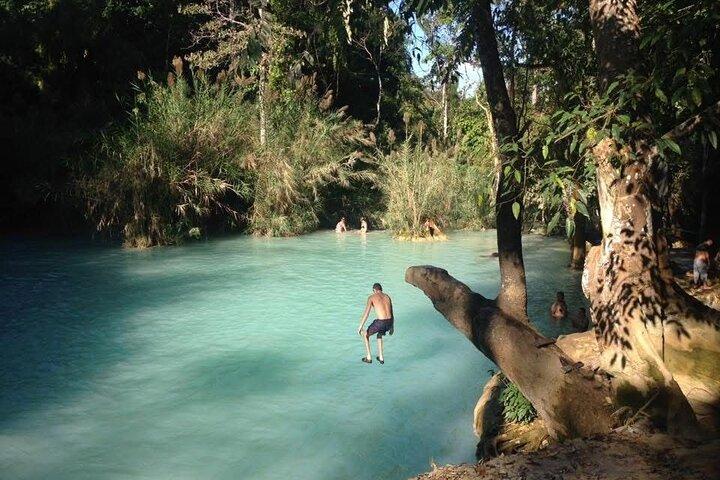 Luang Prabang para as cavernas de Pak Ou e as quedas de Kuang Si