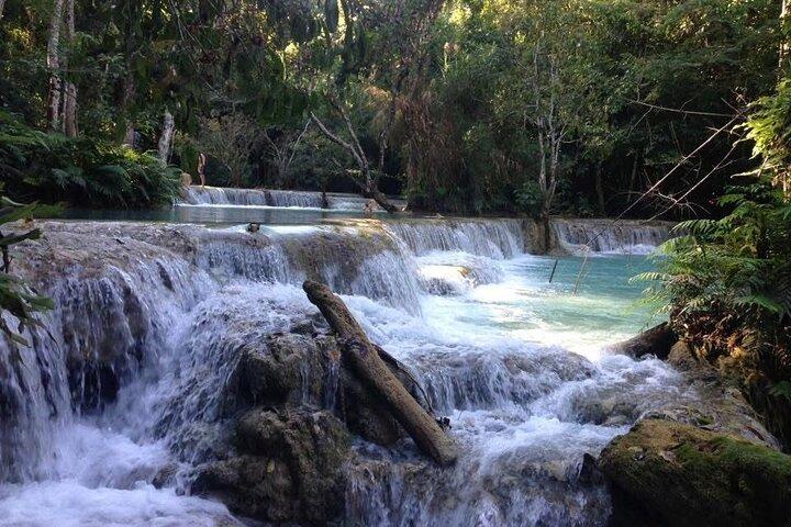 Luang Prabang para as cavernas de Pak Ou e as quedas de Kuang Si