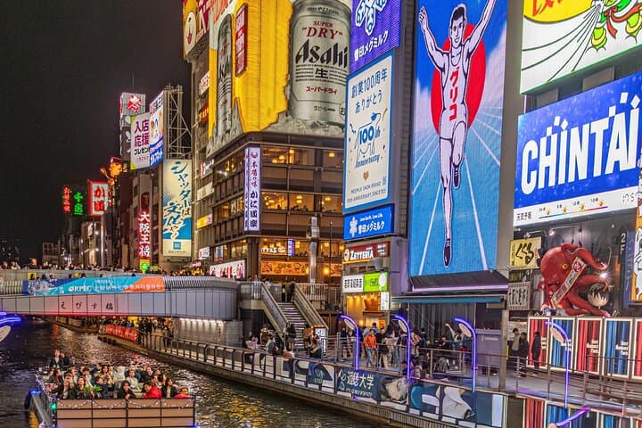 Osaka Dotonbori River Cruise with Glico Sign & Neon Lights View