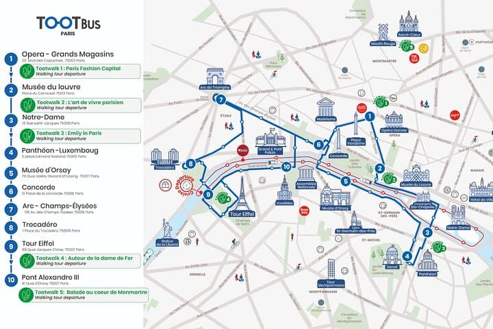 Paris Tootbus Hop-On Hop-Off Bus Tour (Optional Cruise)