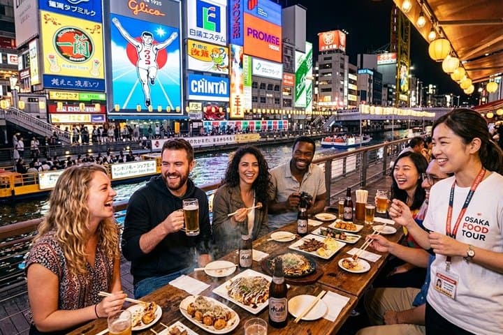 Osaka: Guided Food Tour with 12 Dishes at 4 Local Eateries