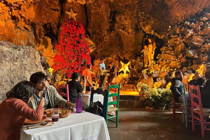 Pyramids of Teotihuacan and restaurant in a natural cave