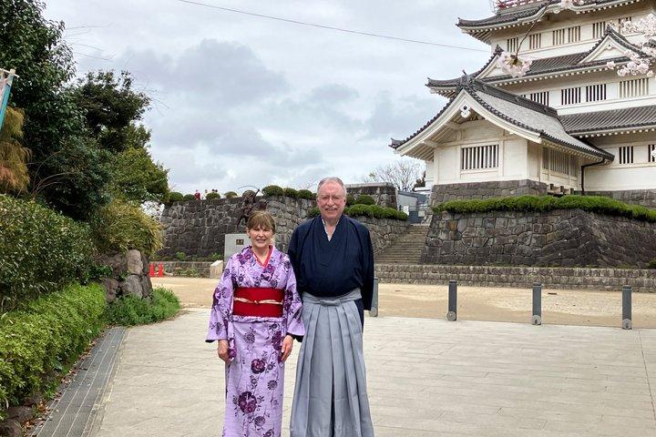 Chiba : Cérémonie du kimono et du thé dans un jardin historique du château