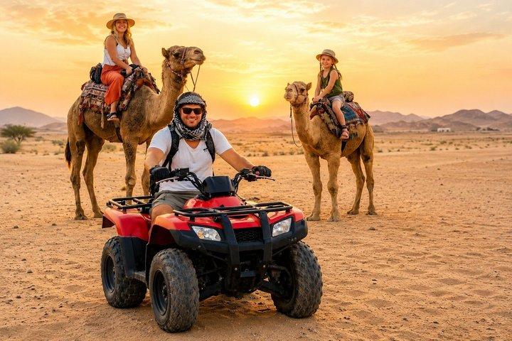 Safari dans le désert du matin avec quad, balade à dos de chameau et Falcon
