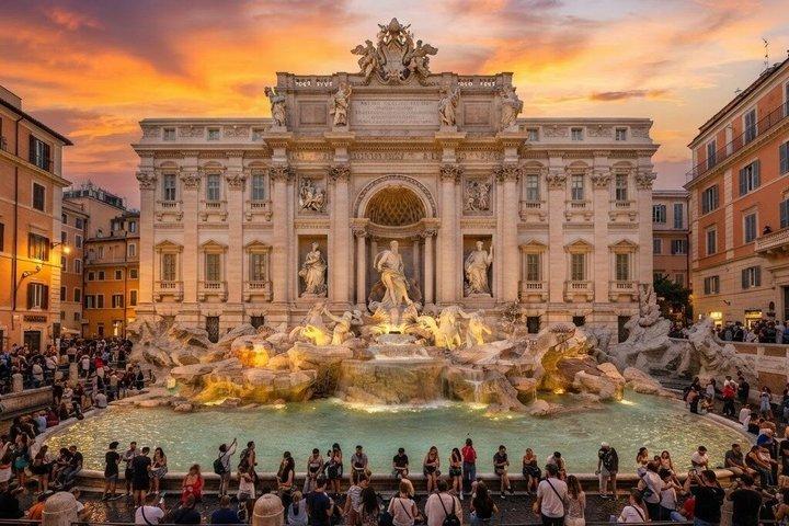 Wandeltocht door de Trevifontein in Rome