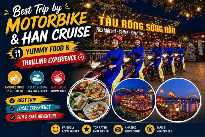 Da Nang Sunset Food Tour Scooter & Han River Cruise by Lady Rider