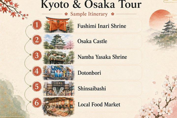 Excursion en voiture privée à Kyoto avec suppléments optionnels Nara ou Osaka